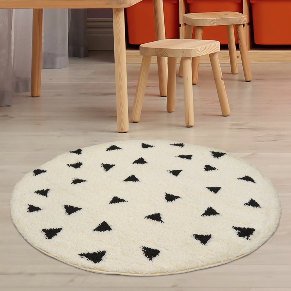 Snug Triangle Shaggy Modern Circle Rugs in Monochrome